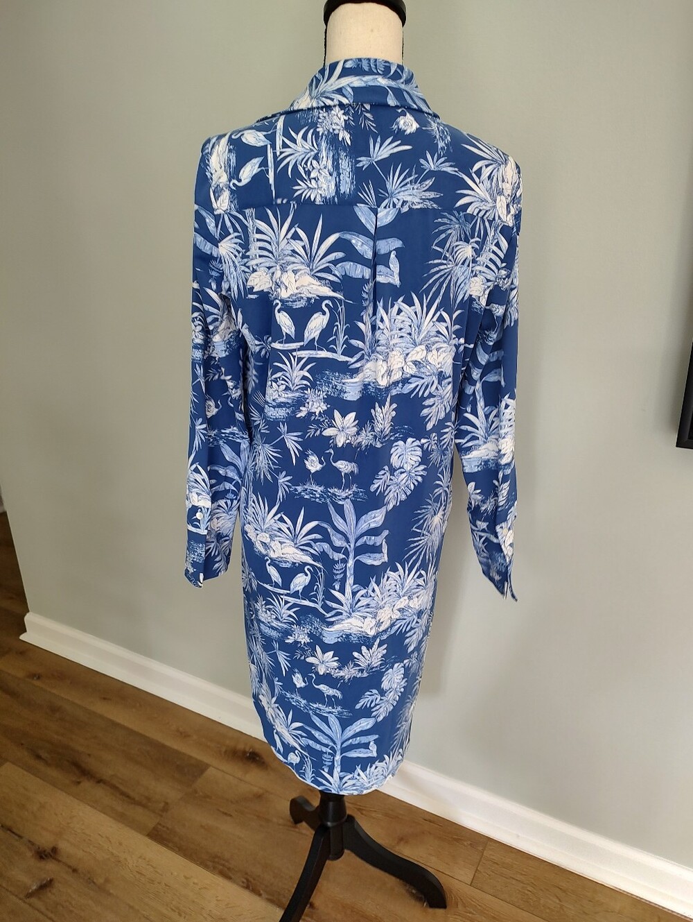 J.Mclaughlin Tropical Botanical  Catalina Cloth Midi Dress Coastal Blue White L - Picture 4 of 11